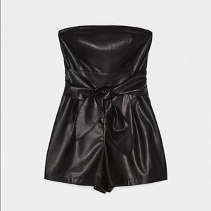 Black Faux Leather Romper